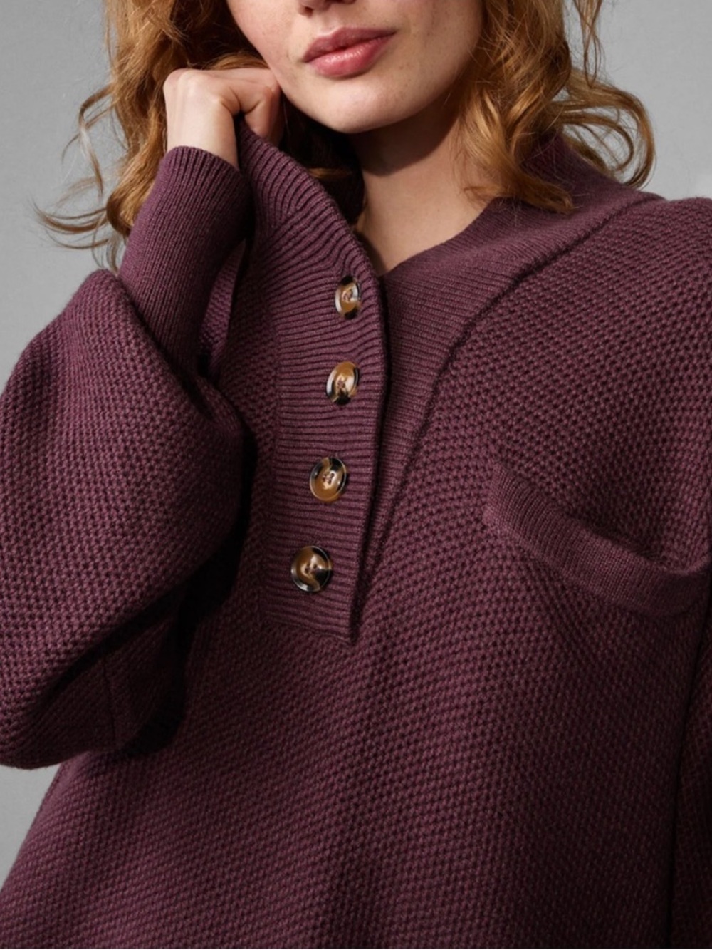 LUNYA Cottonsilk Pocket Henley Sweater Women’s Size XS/S In Imperial Garnet Marl